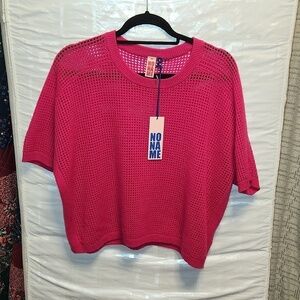 NO NAME pink open-knit cashmere short sleeve dropped shoulder sweater L